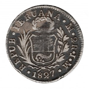 Peru 2 Reales 1827 MAE Lima J.M 
