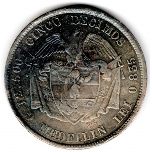 5 Decimos 1878/4 Medellin Overdate