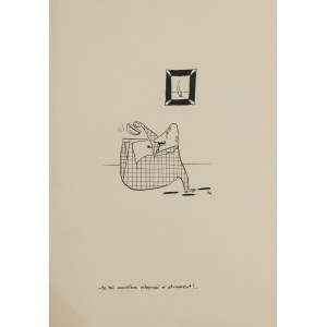 Szymon Kobyliński (1927 Warsaw – 2002 Warsaw), “Of all things, I had to step in ink!…,” a satirical illustration from the portfolio “Shlmoch Horls the Detective,” 1958