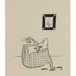 Szymon Kobyliński (1927 Warsaw – 2002 Warsaw), “Of all things, I had to step in ink!…,” a satirical illustration from the portfolio “Shlmoch Horls the Detective,” 1958