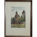 Wang Temple, colored etching