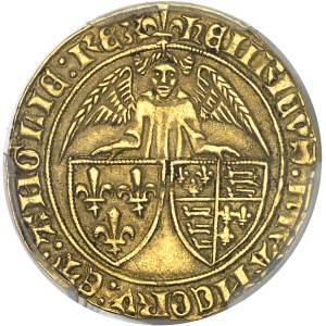 Henry VI of England (1422–1453). Gold Angelot, undated (1427), with a lily, Saint-Lô.