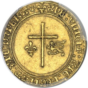 Henry VI of England (1422–1453). Gold Angelot, undated (1427), with a lily, Saint-Lô.
