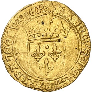 Charles VIII (1483–1498). Gold escu with sun; first issue, modified with scallop shells and the initials “ND” (1494–1498), Dijon.