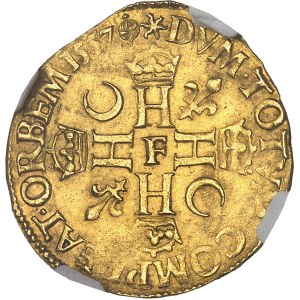 Henri II (1547-1559). Henri d’or, 1er type 1557, F, Angers.