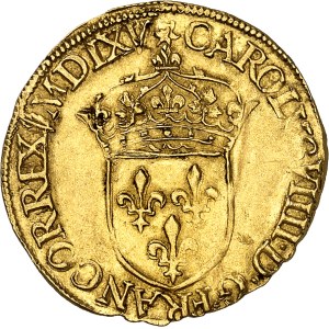 Charles IX (1560-1574). Écu d’or au soleil, 1er type MDLXV (1565), T, Nantes.