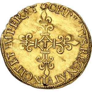 Charles IX (1560-1574). Écu d’or au soleil, 1er type MDLXV (1565), T, Nantes.