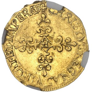 Charles X (1589–1594). Gold coin with a sun, 3rd type, 1591, Marseille.