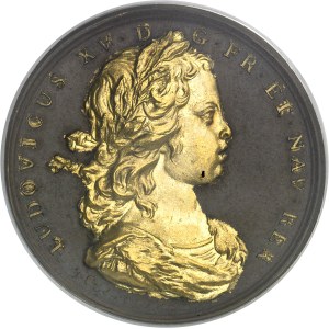 Louis XV (1715-1774). Médaille, Louis XIV et Louis XV, en bronze aux reliefs dorés, par Mauger et Roëttiers ND (c.1725), Paris.