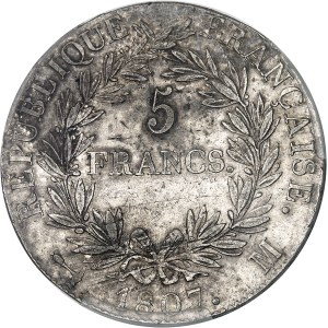 Premier Empire / Napoléon Ier (1804-1814). 5 francs Empereur, calendrier grégorien 1807, M, Toulouse.