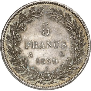 Louis-Philippe I (1830–1848). 5 francs without the I, raised edge, 1830, A, Paris.