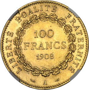 IIIe République (1870-1940). 100 francs Génie 1908, A, Paris.