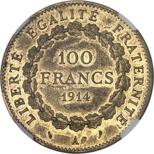 IIIe République (1870-1940). Essai de 100 francs Génie en bronze-aluminium 1914, A, Paris.