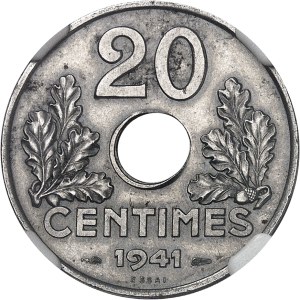 French State (1940–1944). 20-centime iron trial coin, 1941, Paris.