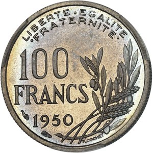Fourth Republic (1947–1958). Cochet 100-franc preserie, not a trial strike, Special Strike (SP) 1950, Paris.