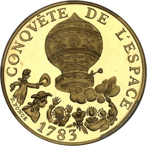 Ve République (1958 à nos jours). Piéfort de 10 francs bicentenaire de la Conquête de l’espace en Or, Frappe spéciale (SP) 1983, Pessac.