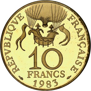 Ve République (1958 à nos jours). Piéfort de 10 francs bicentenaire de la Conquête de l’espace en Or, Frappe spéciale (SP) 1983, Pessac.