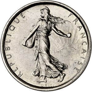Pátá republika (1958–současnost). Předběžná série 5 franků „Semeuse“ z niklu, 1967, Paříž.