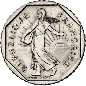 Pátá republika (1958–současnost). Předběžná série 2 franků „Semeuse“, definitivní typ, bez označení „ESSAI“ ani jiných variant, 1978, Pessac.