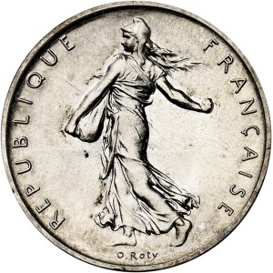 Ve République (1958 à nos jours). Piéfort de 1 franc Semeuse en argent, Flan bruni (PROOF) 1960, Paris.