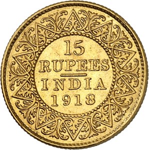 Jerzy V (1910–1936). 15 rupii z 1918 r., Bombaj.
