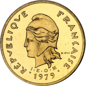 Ve République (1958 à nos jours). Piéfort de 100 francs I.E.O.M. en Or, Flan bruni (PROOF) 1979, Pessac.