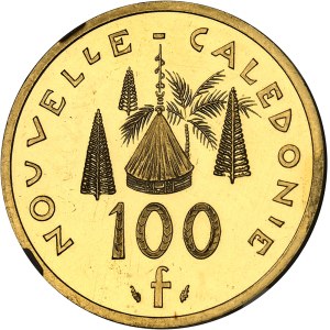 Ve République (1958 à nos jours). Piéfort de 100 francs I.E.O.M. en Or, Flan bruni (PROOF) 1979, Pessac.