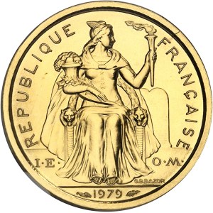 Fifth Republic (1958–present). 1-franc I.E.O.M. gold Piéfort, burnished (PROOF) blank, 1979, Paris.