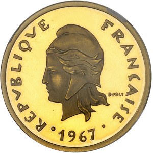 Ve République (1958 à nos jours). Piéfort de 20 francs en Or, Flan bruni (PROOF) 1967, Paris.