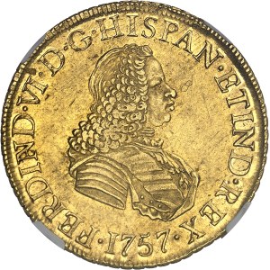 Ferdinand VI (1746–1759). 8 escudos, 1757 JM, Lima.