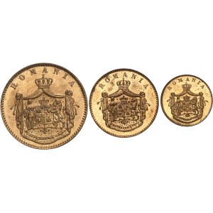 Charles I, King (1881–1914). Set of 1 banu, 2 and 5 bani from 1867, Heaton.