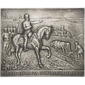 Karol I, król (1881–1914). Tablica pamiątkowa z okazji Wszechogólnej Wystawy w Bukareszcie i jubileuszu panowania, autorstwa L. Stelmansa, 1906 r., Paryż (Janvier i Duval).