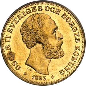 Oscar II (1872–1907). 10 koron, 1883 EB, Sztokholm.