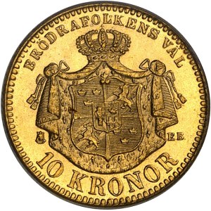 Oscar II (1872–1907). 10 koron, 1883 EB, Sztokholm.