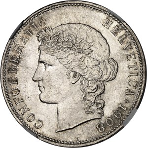 Swiss Confederation (1848–present). 5 francs, 1908, B, Bern.