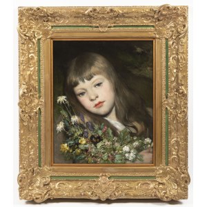 MAX, GABRIEL CORNELIUS RITTER VON (1840 Praga - 1915 Monaco di Baviera), Ritratto di una ragazzina con fiori primaverili