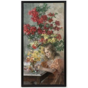 Hermine Lindner (1862-1932), Young Girl with Azaleas