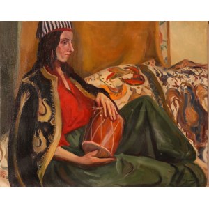 Maurice Barraud (Geneva 1889-1954), Woman in Orientalist Costume with a Darbuka