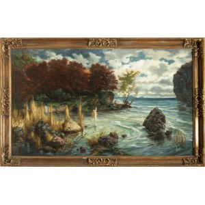SCUOLA DELL’EUROPA CENTRALE (FINE DEL XIX SECOLO), La ninfa dell’acqua in un paesaggio costiero autunnale