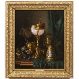 Adalbert Schäffer (1815-1871) , Opulent Still Life with Nautilus Cup and Precious Metalware