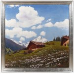 ANTON FILKUKA ( 1890 - 1957) - Spring Morning in the Alps with Farmhouse