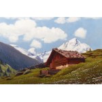 ANTON FILKUKA ( 1890 - 1957) - Spring Morning in the Alps with Farmhouse