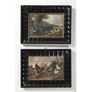 CENTRAL EUROPEAN SCHOOL (CIRCA 1900), Barnyard Scenes with Poultry, Peacocks, Turkeys, and Waterfowl (Pair)