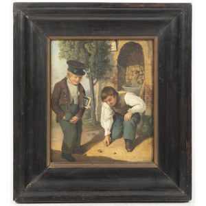 Pittore tedesco, XIX secolo. Due bambini che giocano.