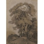 British Master, 18th Century , Study of a Monumental Tree with Figures on a Path