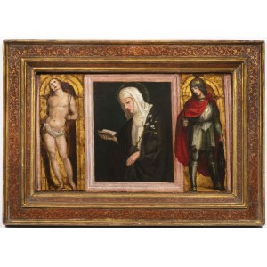 Maestro fiorentino, prima metà del XVI secolo. , Santa Caterina da Siena tra San Sebastiano e un santo soldato (San Demetrio?)