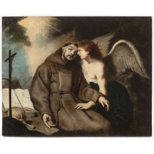 Maestro fiammingo (XVII secolo), San Francesco in estasi sostenuto da un angelo