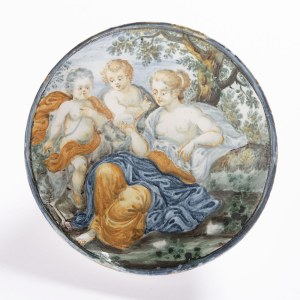 Castelli, 18th Century , Majolica Dish with the Holy Family and Saint John
