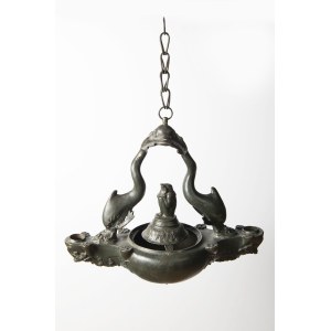 A Grand Tour Patinated Bronze Hanging Oil Lamp