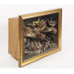Ein mitteleuropäisches Krippendiorama – regionale Volkskunst in einer verglasten Vitrine